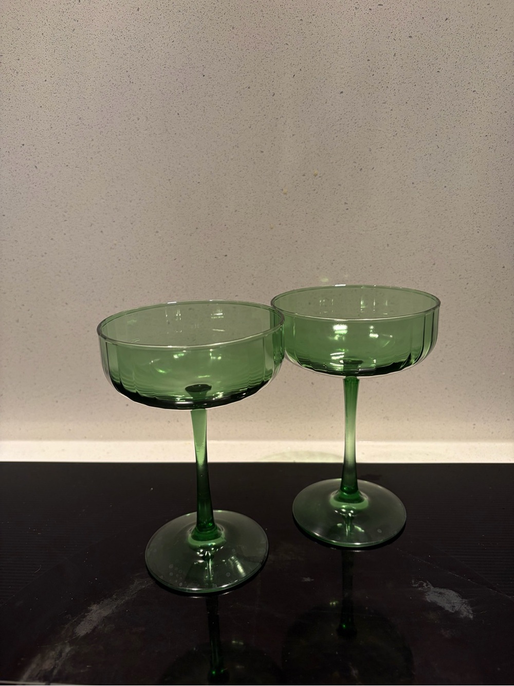 Green Glass Coupe Martini Glasses - Set of 2